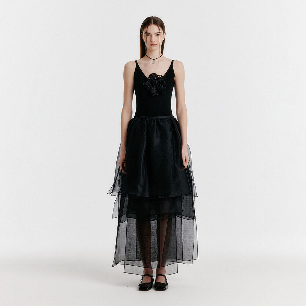 EENK YET Triple Layered Long Skirt - Black