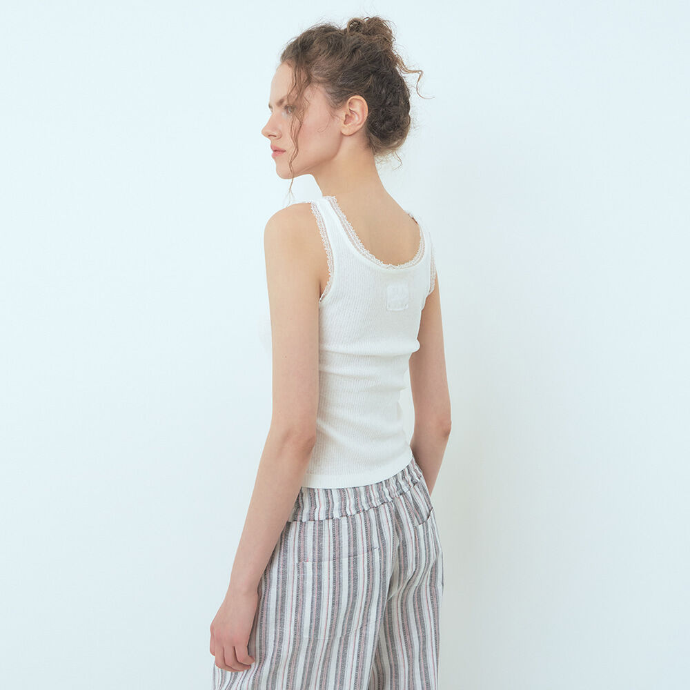 ETMON Lace Ribbed Sleeveless Top, White
