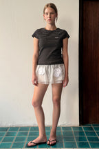 SINOON Stripe Cap Sleeve T-shirt (Black)