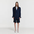 EENK YURROTA Suit Shorts with Front Slit - Navy Stripe