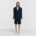 EENK YURROTA Suit Shorts with Front Slit - Navy Stripe
