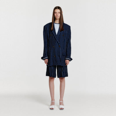 YURROTA Suit Shorts with Front Slit - Navy Stripe