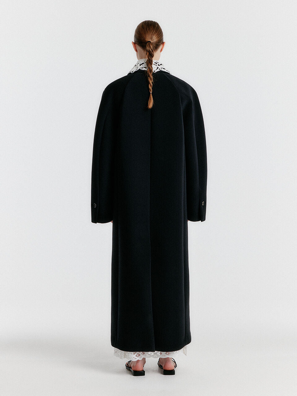EENK Single-breasted Coat With Detachable Lace Collar
