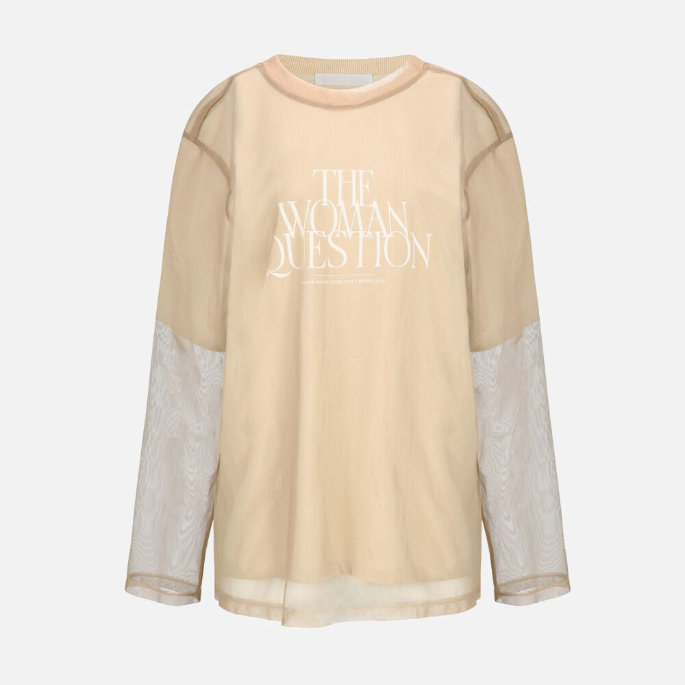 YCH SEE-THROUGH LAYRED T-SHIRT BEIGE (W24TS11091BE)