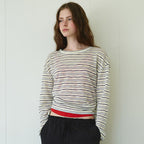 rolarola SHEER LONG SLEEVE STRIPE TOP GRAY