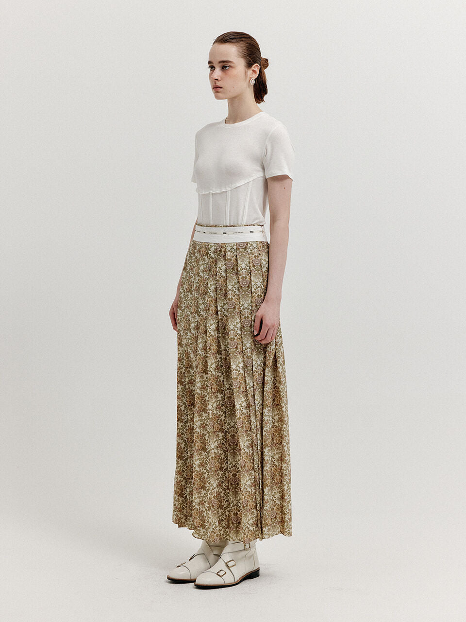 EENK EENK XOVEL Pleated Maxi Skirt - Beige Multi