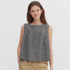 MARIECLAIRE Mini Check Flare Sleeveless Blouse (MAGBBL01MBK)