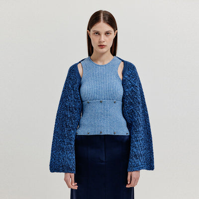 XILISSY Cable Knit Bolero Cardigan - Navy
