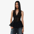 YCH SEMI-SHEER BUTTONED WAISTCOAT BLACK (F24VT2012BK)