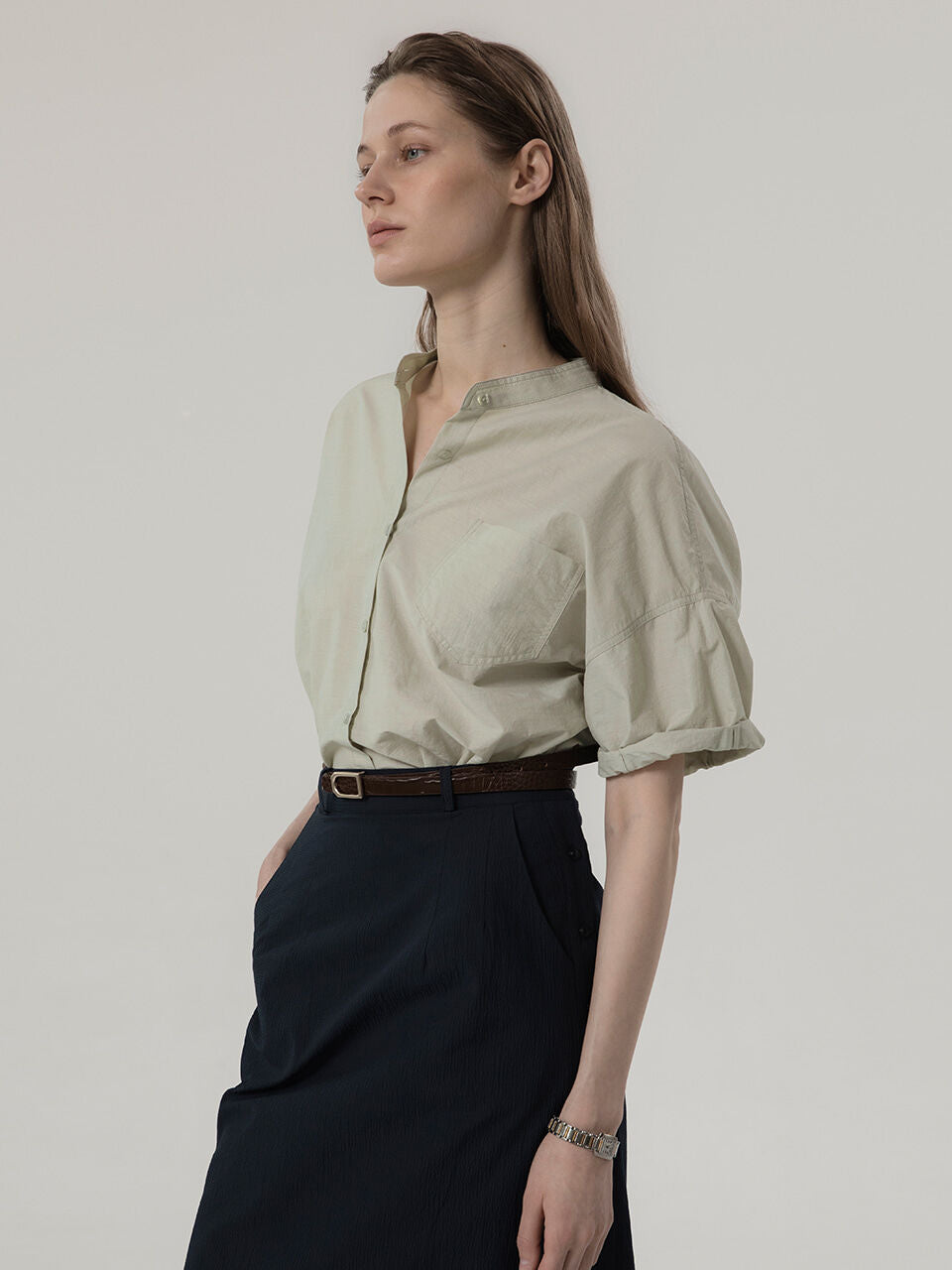 MOMET Eto henry neck blouse olive