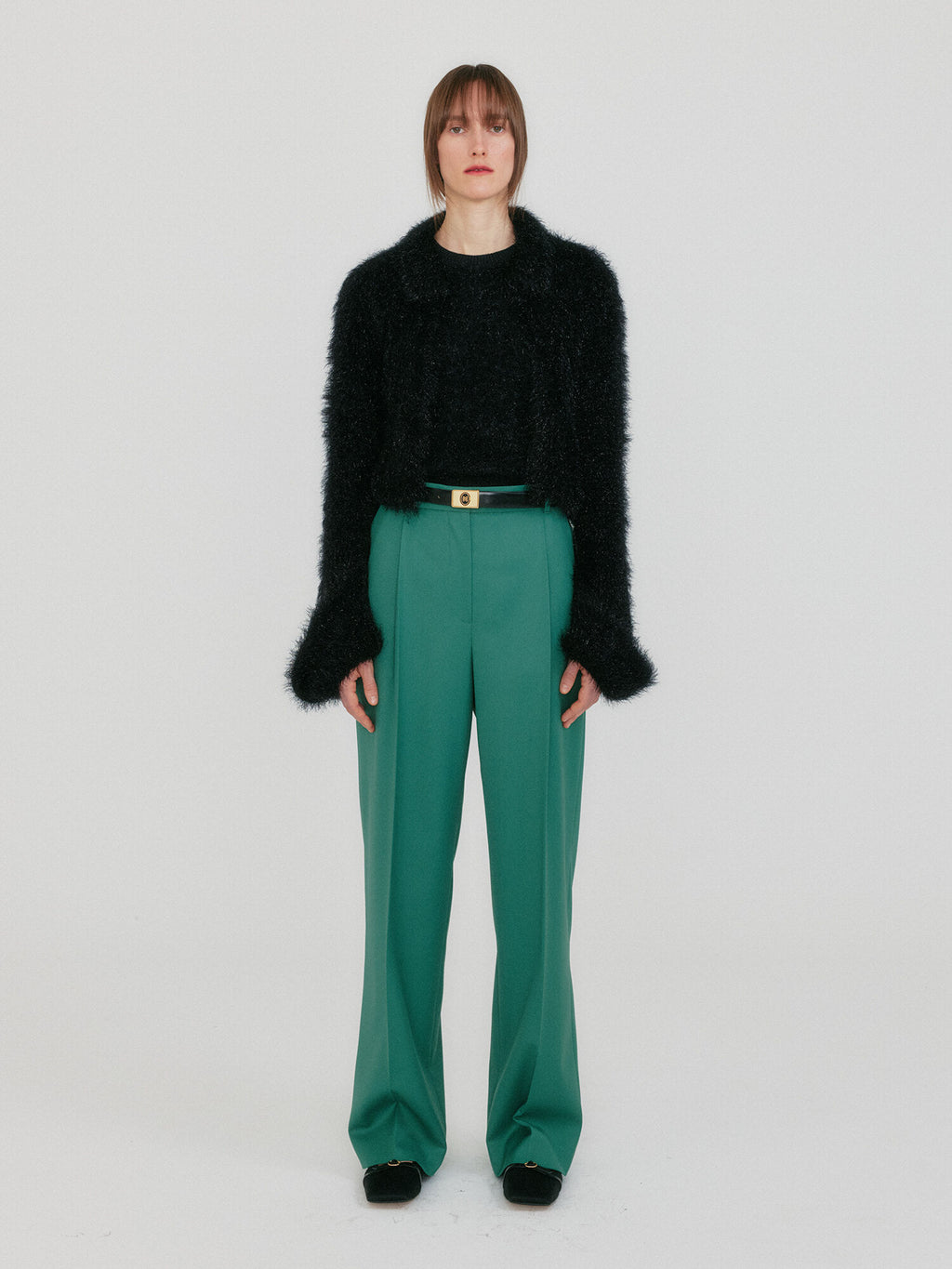EENK ZIGGY Textured Collar Knit Cardigan - Black