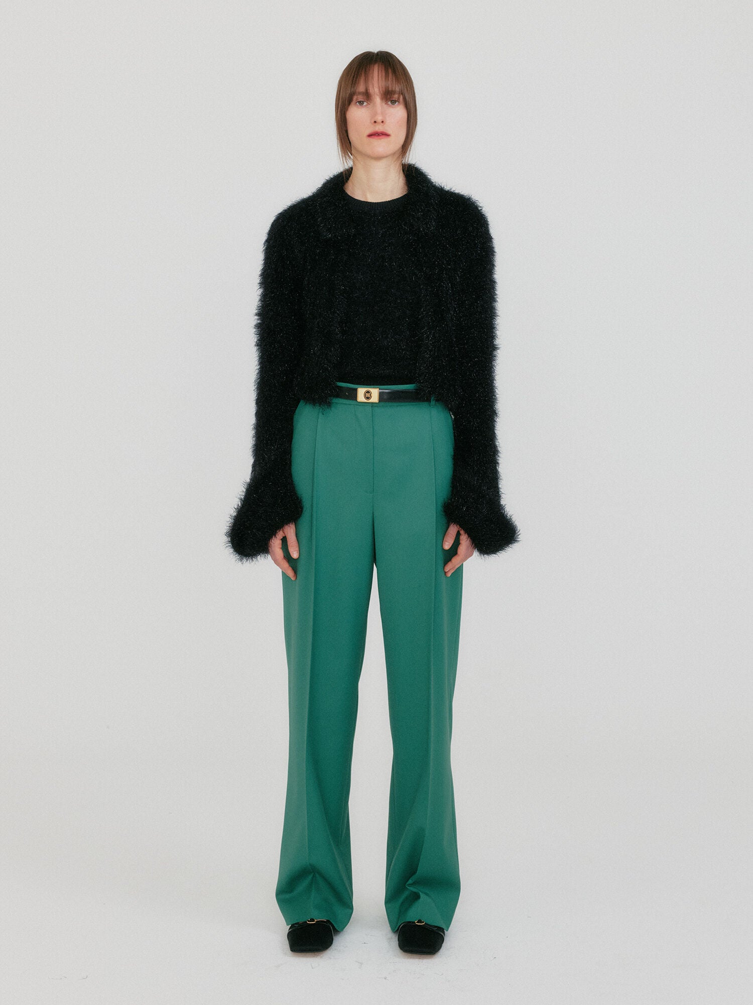 EENK ZIGGY Textured Collar Knit Cardigan - Black