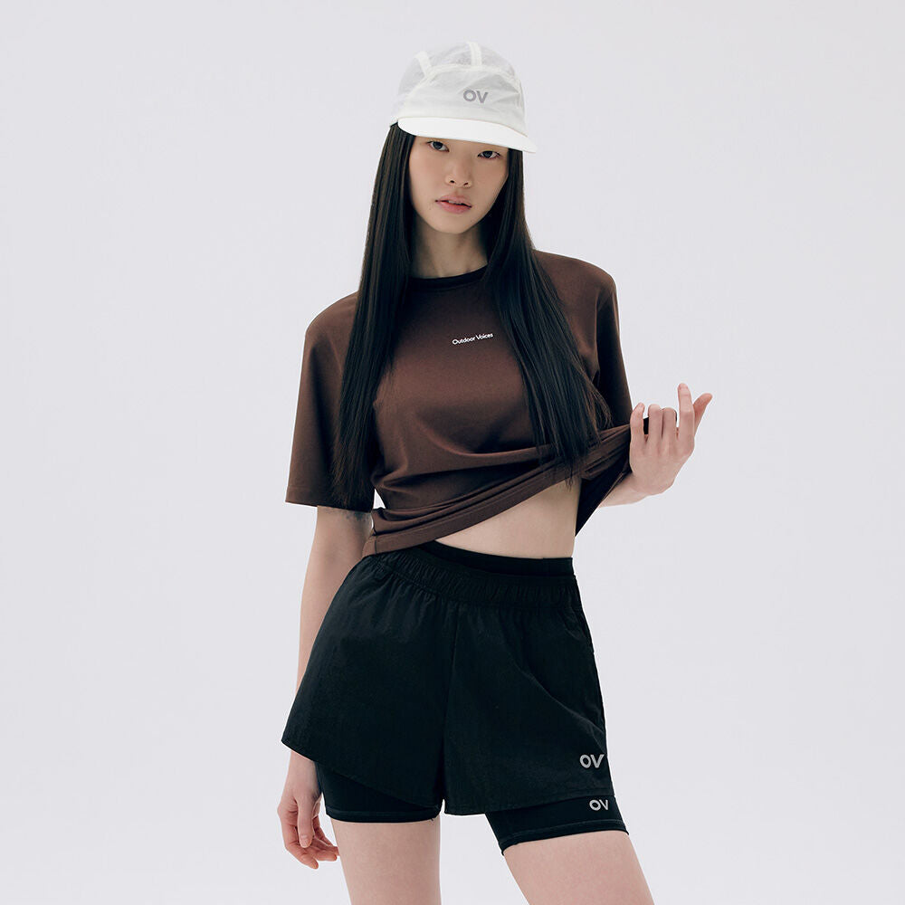 OUTDOOR VOICES Technol-OV OV STRETCH LOGO TEE (BROWN)