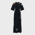 MARINE SERRE (W) Upcycled Shirring T-Shirt Long Fitted Dress Black UPCYCLED SHIRRED T-SHIRTS LONG FITTED DRESS