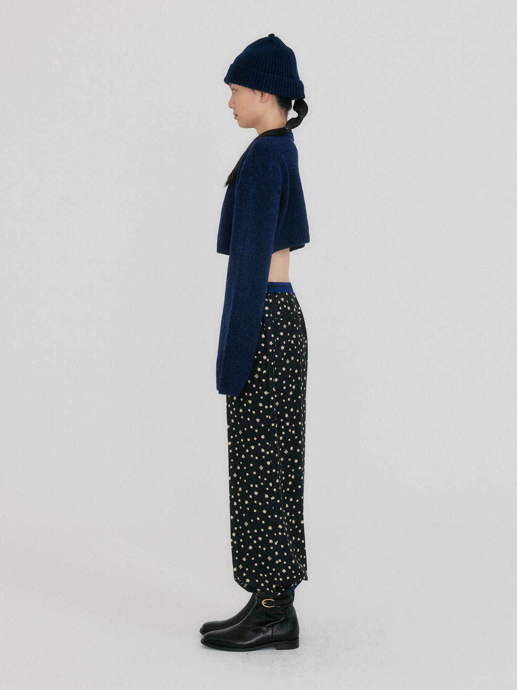 EENK ZONNE Cropped Knit Cardigan - Navy