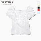 SISTINA Cotton square neck shirring blouse_AWWBLQ21100