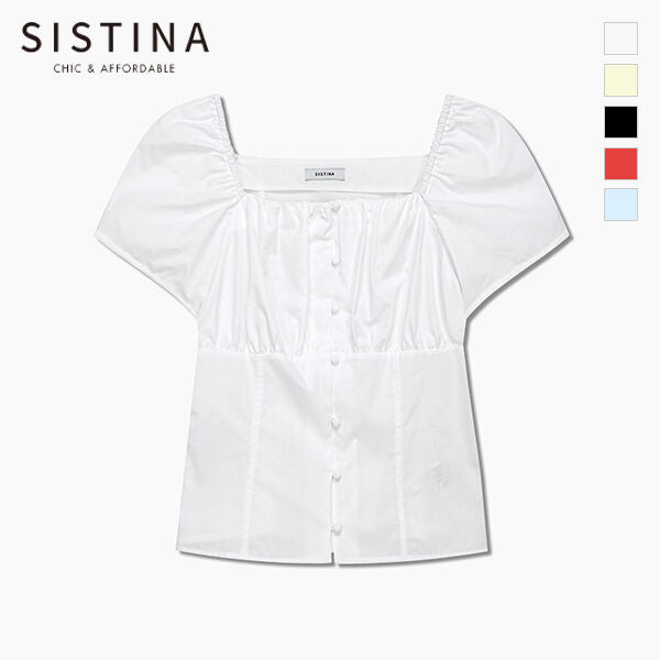 SISTINA Cotton square neck shirring blouse_AWWBLQ21100