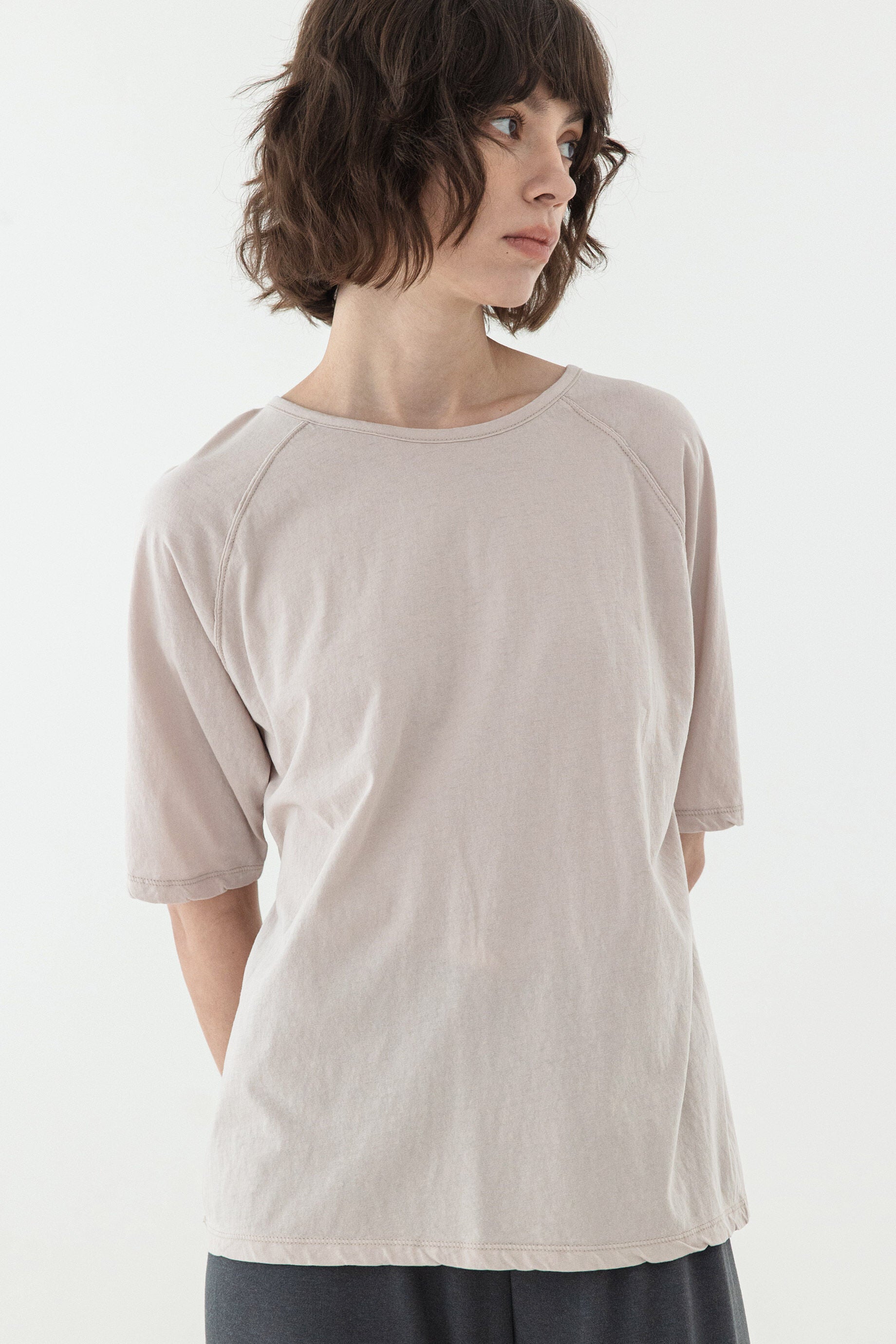 KOZNOK Maria Nagrang Layered Cotton Summer Women's Short Sleeve T-Shirt Inner Tee Indie Pink