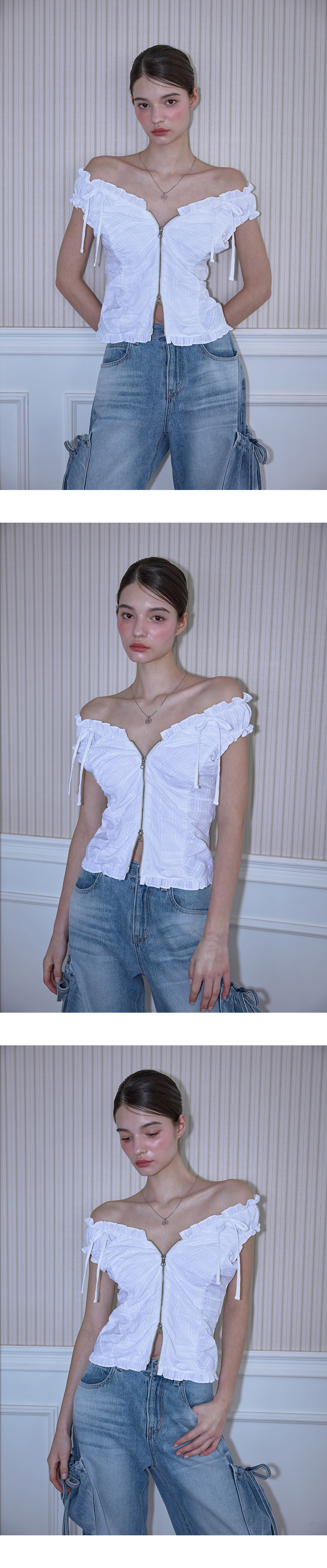 RoséFrantz Two-way Frill Ribbon Sleeveless [White]