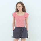 ETMON Check Shirring Blouse, Red