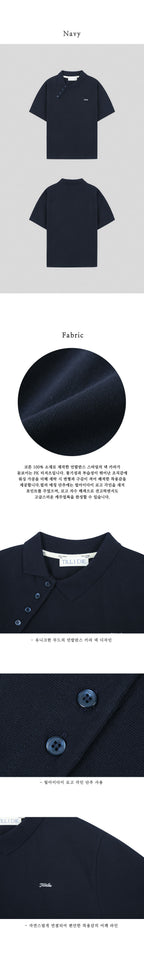 TILLIDIE Unbalanced collar button t-shirt TISU01TS15_Navy