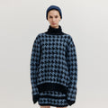 EENK EENK XEZAL Houndstooth Check Knit Turtleneck - Blue/Black