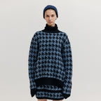 EENK EENK XEZAL Houndstooth Check Knit Turtleneck - Blue/Black