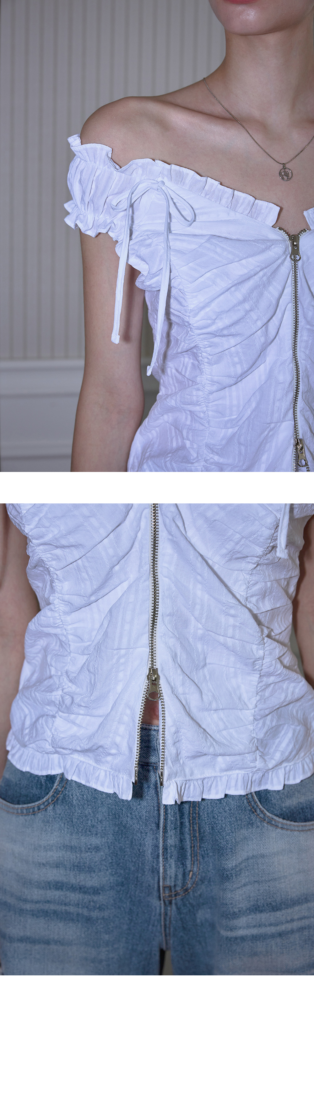 RoséFrantz Two-way Frill Ribbon Sleeveless [White]