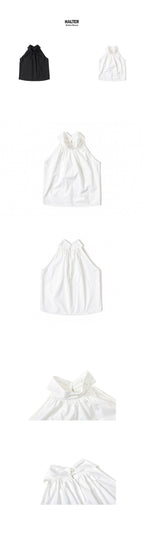 320showroom Shirring Halter Neck Back Button Blouse-2color