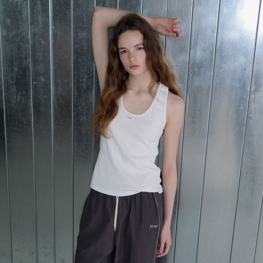 FRIVER07 U-neck label point sleeveless top [FRSP07SL02]_White