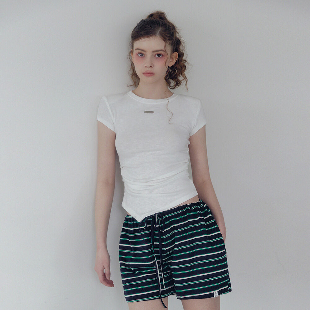 TWEE Ento slim shirring short sleeve t-shirt (muffler set)