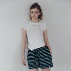 TWEE Ento slim shirring short sleeve t-shirt (muffler set)