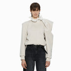 YCH UNBALNCE RUFFLE SLEEVE TOP LIGHT GREY (W24TS11061LG)