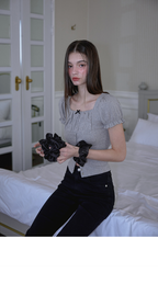 RoséFrantz Puff Shirring Ribbon T-shirt [Gray]