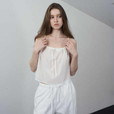 Crop Tie Top O/White
