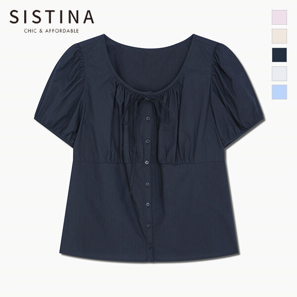 SISTINA Ribbon puff round neck blouse_AWWBLQ21070