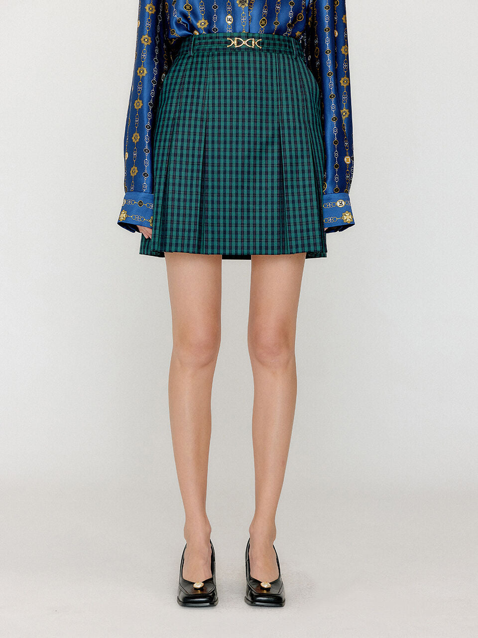 EENK VABRINA Gold-trimmed Mini Skirt - Green Check