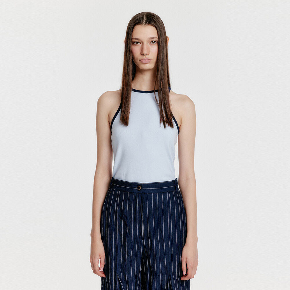 EENK YOUE Contrast Halter Top - Sky Blue