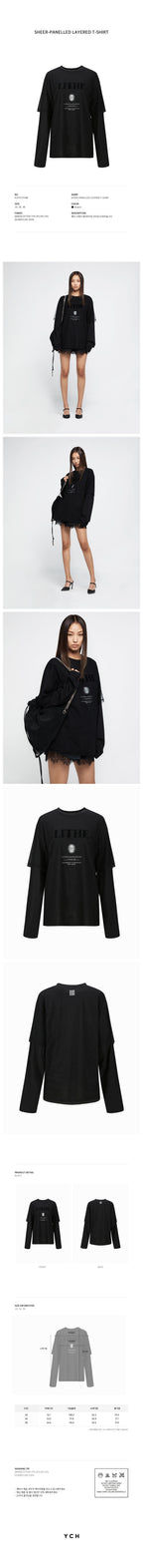 YCH SHEER-PANELLED LAYERED T-SHIRT BLACK (R25TS11111BK)