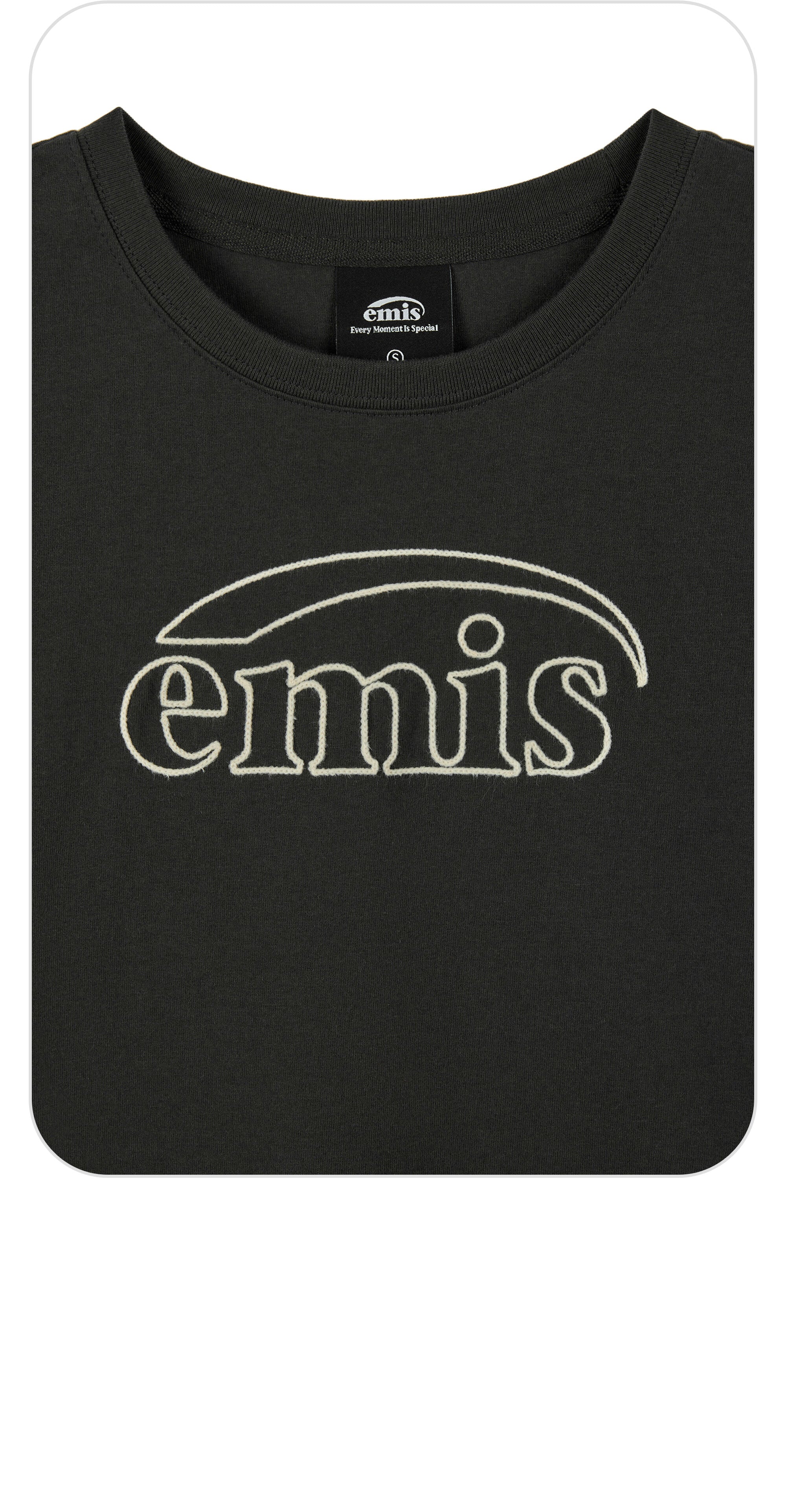 EMIS CHAIN STITCH T-SHIRT-CHARCOAL/CREAM