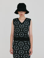 EENK ZITA Floral Knit Vest - Black