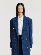 EENK EENK Long Coat Navy Stripe