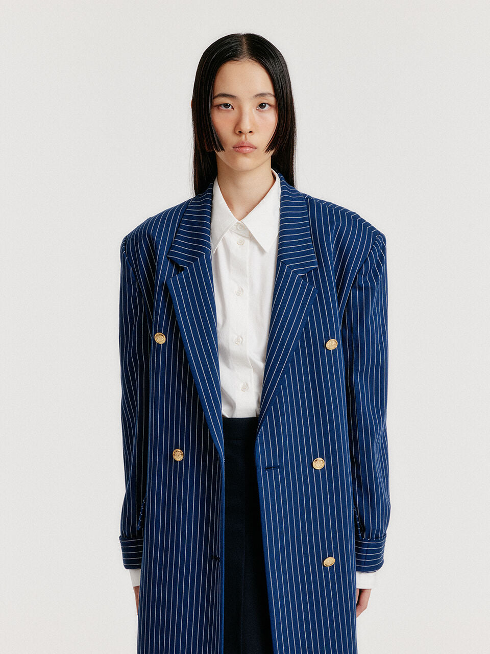 EENK EENK Long Coat Navy Stripe