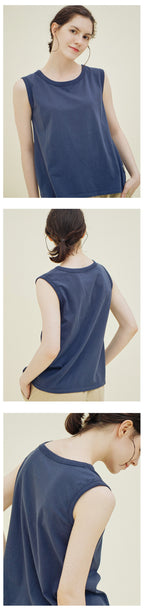 CHIQUITA 8th_Cotton basic sleeveless t-shirt navy 242606SNV (domestic production)