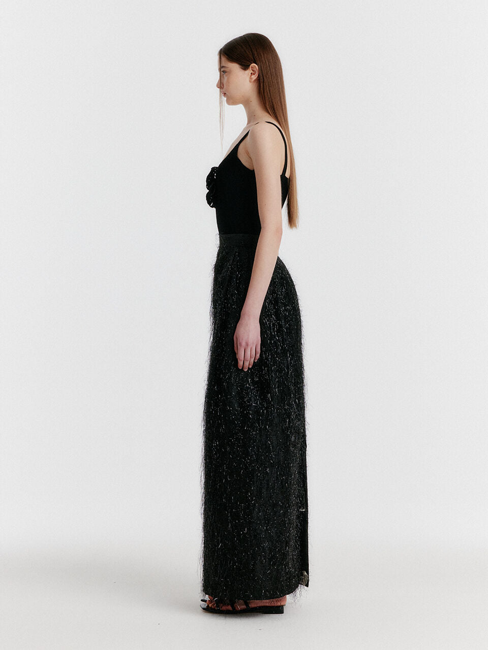 EENK YOV Metallic Long Skirt - Black