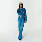 YCH CUT OUT JEANS BLUE (F23DB708BL)