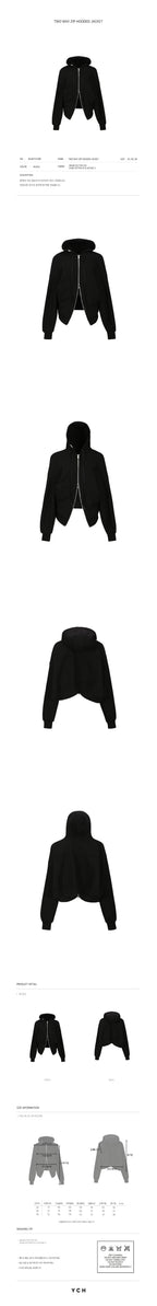 YCH TWO WAY ZIP HOODED JACKET BLACK (W23OT013BK)