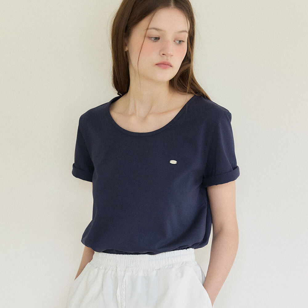 OUR HOPE Logo Silky U-neck T-shirt - Navy