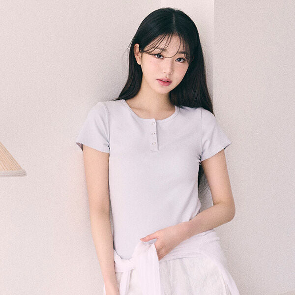 rolarola NUBASIC HENLEY NECK T-SHIRT LIGHT GRAY