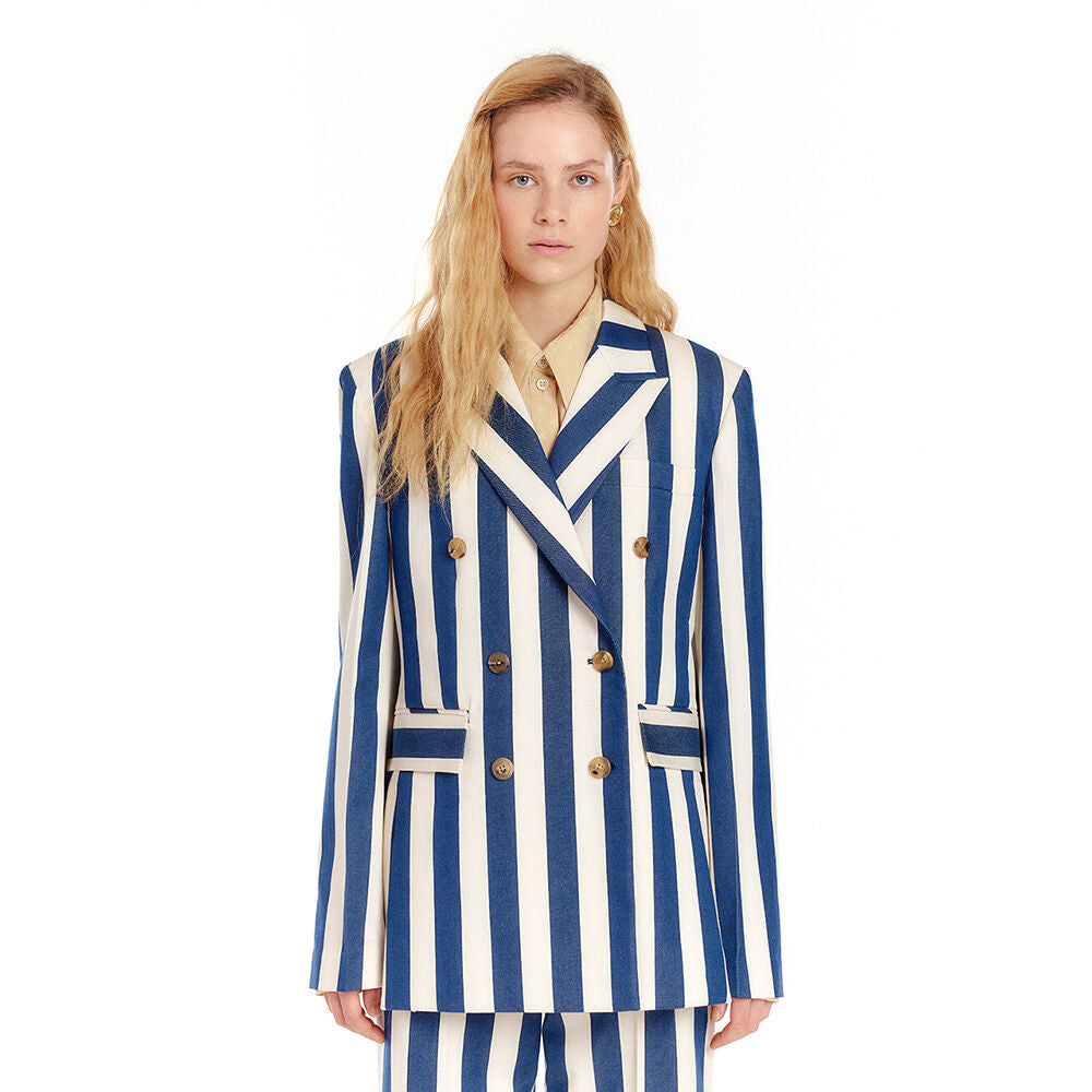 EENK EENK UPTOWN Double-Breasted Blazer - Ivory/Navy Stripe